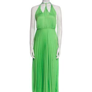 Sandro Women's Green Cutout Pleated Crepe De Chine Midi Dress